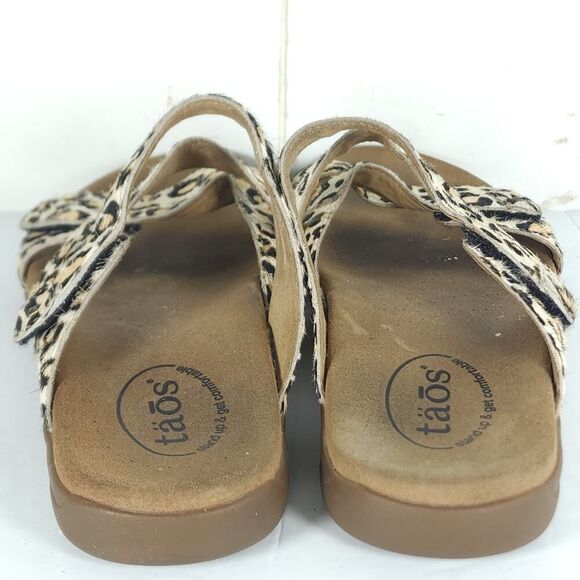 Taos Women’s Double U US9 Leather Calf Hair Cheetah Flat Thong Sandals Shoes - Picture 11 of 16